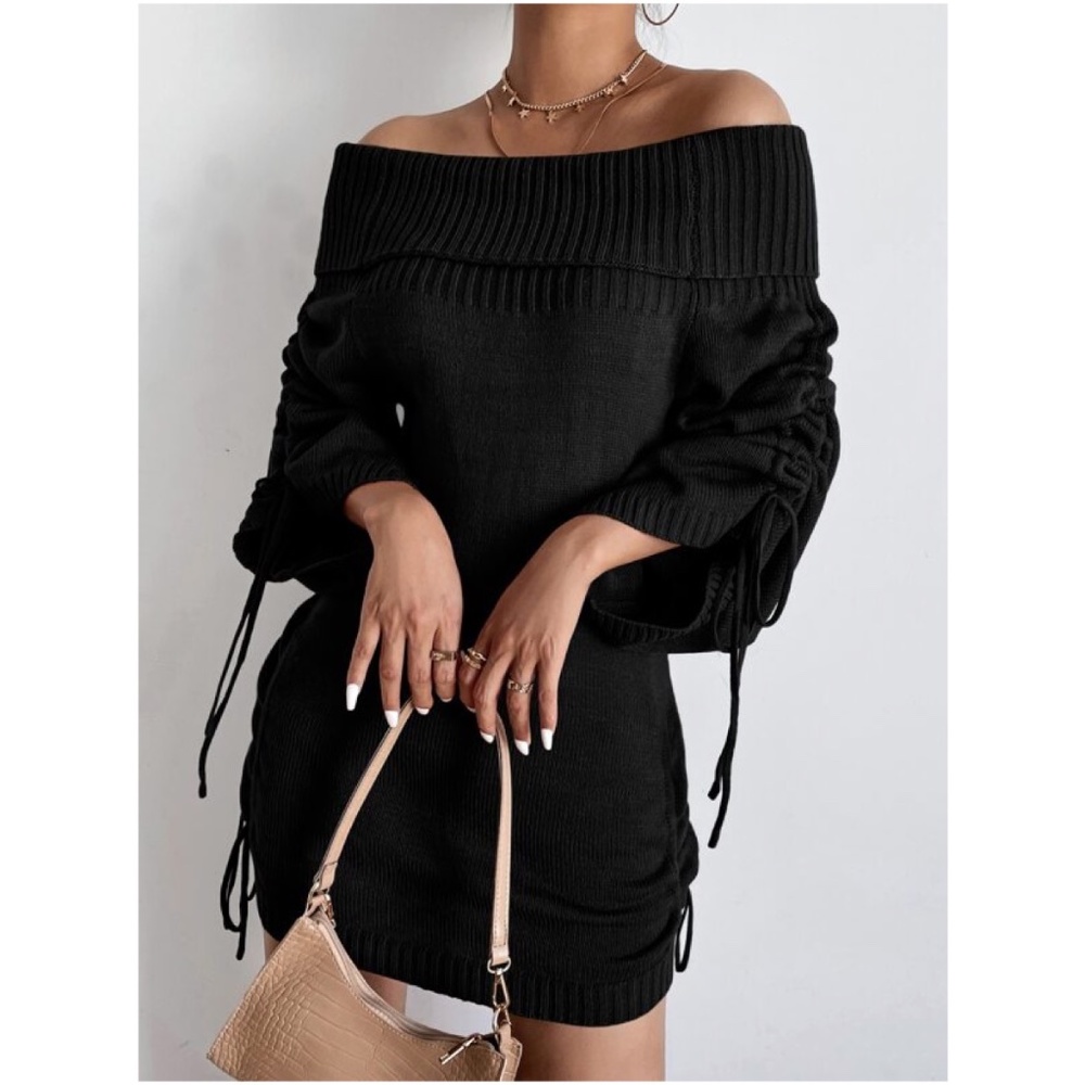 Cozy Black Off Shoulder Sweater Dress Sexy - Picture 1 of 10